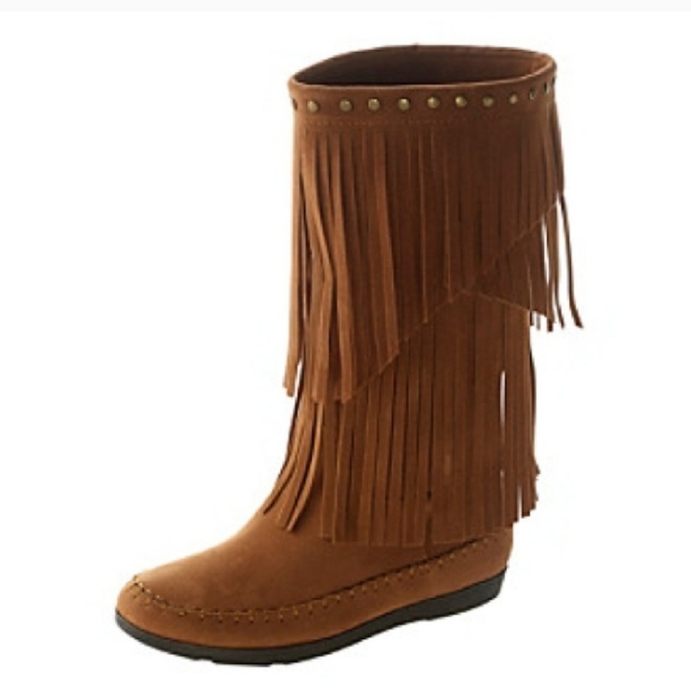 Rampage Boho Ram-Careese Cognac Micro Fringed Boot Sz 7